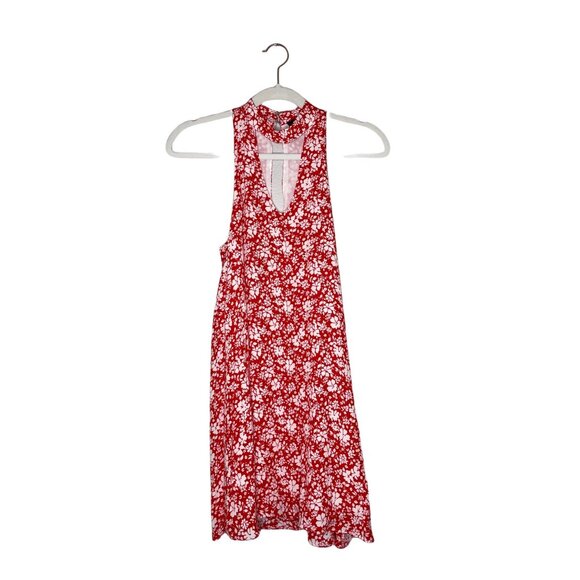 Lulu's Lean Close Floral Print Swing Dress  Size XS Red Ivory White High Neck - Picture 2 of 8